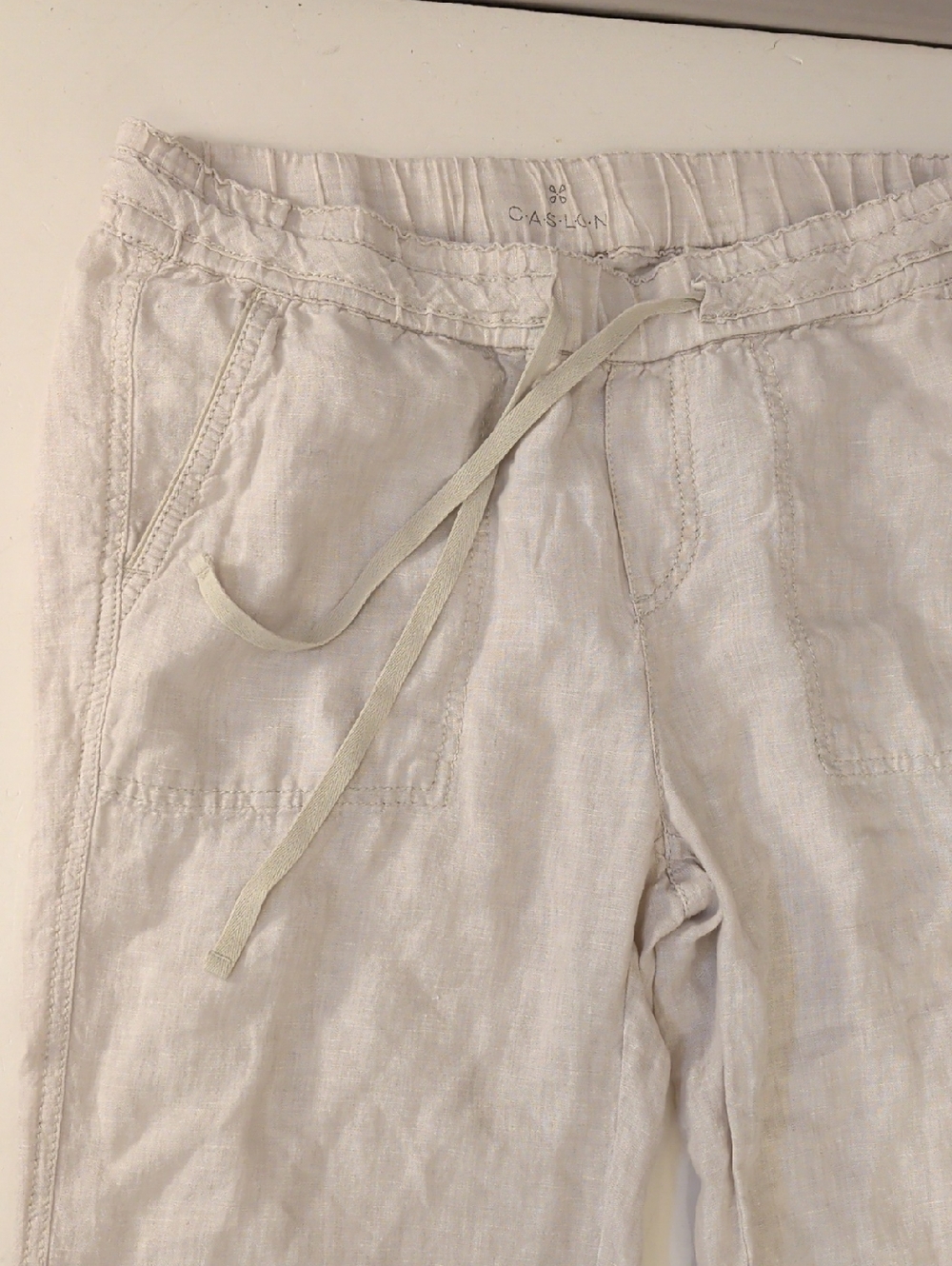 Caslon 100% Linen Pants Womens Beige Drawstring Pockets Wide Leg Beach 32"Inseam - Picture 2 of 6